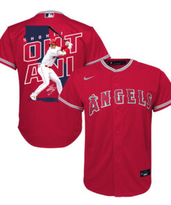 Shohei Ohtani 17 Los Angeles Angels Signed Map 2023 Alternate Player YOUTH Jersey - Red
