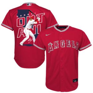 Shohei Ohtani 17 Los Angeles Angels Signed Map 2023 Alternate Player YOUTH Jersey - Red