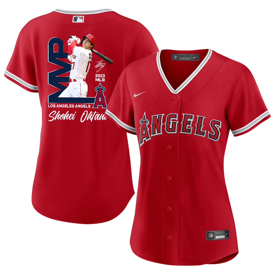 Shohei Ohtani 17 Los Angeles Angels Signed MVP 2023 Alternate Player Women Jersey - Red