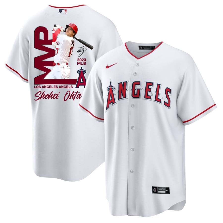 Shohei Ohtani 17 Los Angeles Angels Signed MVP 2023 Home Player Men Jersey - White