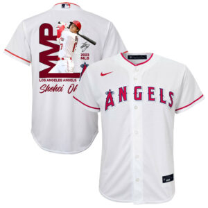 Shohei Ohtani 17 Los Angeles Angels Signed MVP 2023 Home Player YOUTH Jersey - White