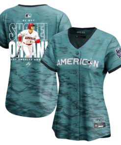 Shohei Ohtani 17 Los Angeles Angels Signed Name 2023 All-Star Game Limited Player Women Jersey - Teal