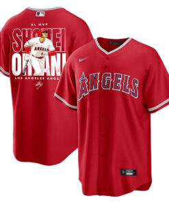 Shohei Ohtani 17 Los Angeles Angels Signed Name 2023 Alternate Player Men Jersey - Red