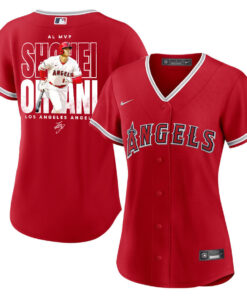 Shohei Ohtani 17 Los Angeles Angels Signed Name 2023 Alternate Player Women Jersey - Red