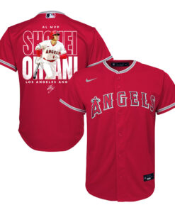 Shohei Ohtani 17 Los Angeles Angels Signed Name 2023 Alternate Player YOUTH Jersey - Red