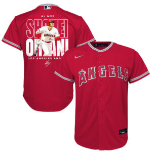 Shohei Ohtani 17 Los Angeles Angels Signed Name 2023 Alternate Player YOUTH Jersey - Red