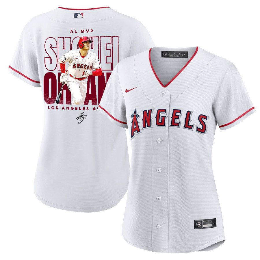 Shohei Ohtani 17 Los Angeles Angels Signed Name 2023 Home Player Women Jersey - White