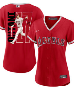 Shohei Ohtani 17 Los Angeles Angels Signed Run 2023 Alternate Player Women Jersey - Red