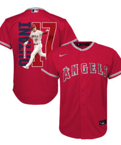 Shohei Ohtani 17 Los Angeles Angels Signed Run 2023 Alternate Player YOUTH Jersey - Red