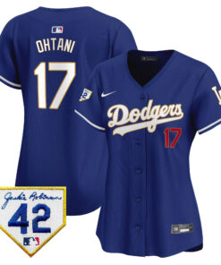 Shohei Ohtani 17 Los Angeles Dodgers 2024 Jackie Robinson Patch Women Jersey - Royal