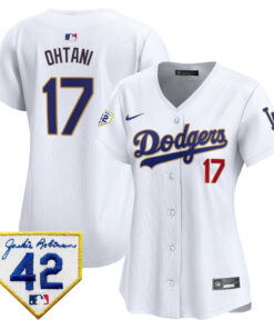 Shohei Ohtani 17 Los Angeles Dodgers 2024 Jackie Robinson Patch Women Jersey - White