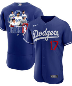 Shohei Ohtani 17 Los Angeles Dodgers Signed Collage Arts 2023 Alternate ELITE Men Jersey - Royal