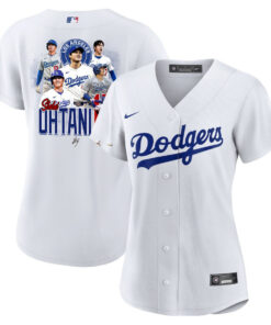 Shohei Ohtani 17 Los Angeles Dodgers Signed Collage Arts 2023 Home Women Jersey - White