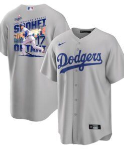 Shohei Ohtani 17 Los Angeles Dodgers Signed Homerun 2023 Road Men Jersey - Gray