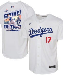 Shohei Ohtani 17 Los Angeles Dodgers Signed Homerun 2023 Youth Home Jersey - White