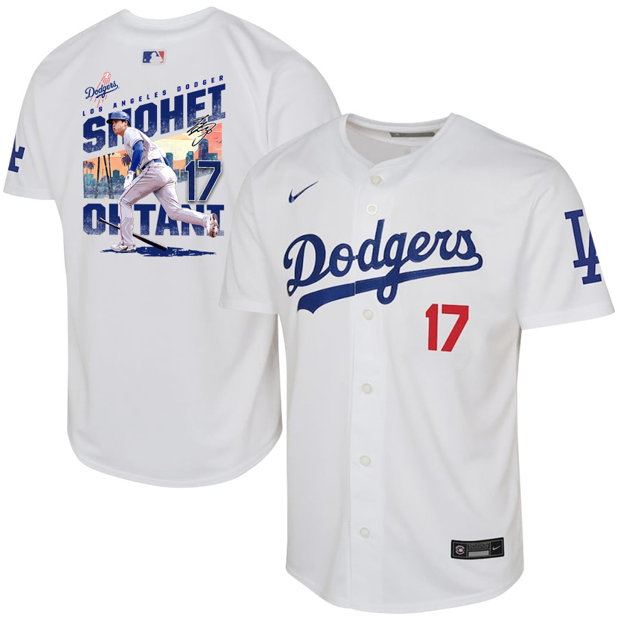 Shohei Ohtani 17 Los Angeles Dodgers Signed Homerun 2023 Youth Home Jersey - White