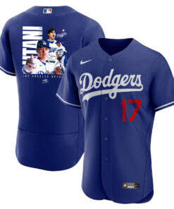 Shohei Ohtani 17 Los Angeles Dodgers Signed Name 2023 Alternate ELITE Jersey - Men Royal Jersey