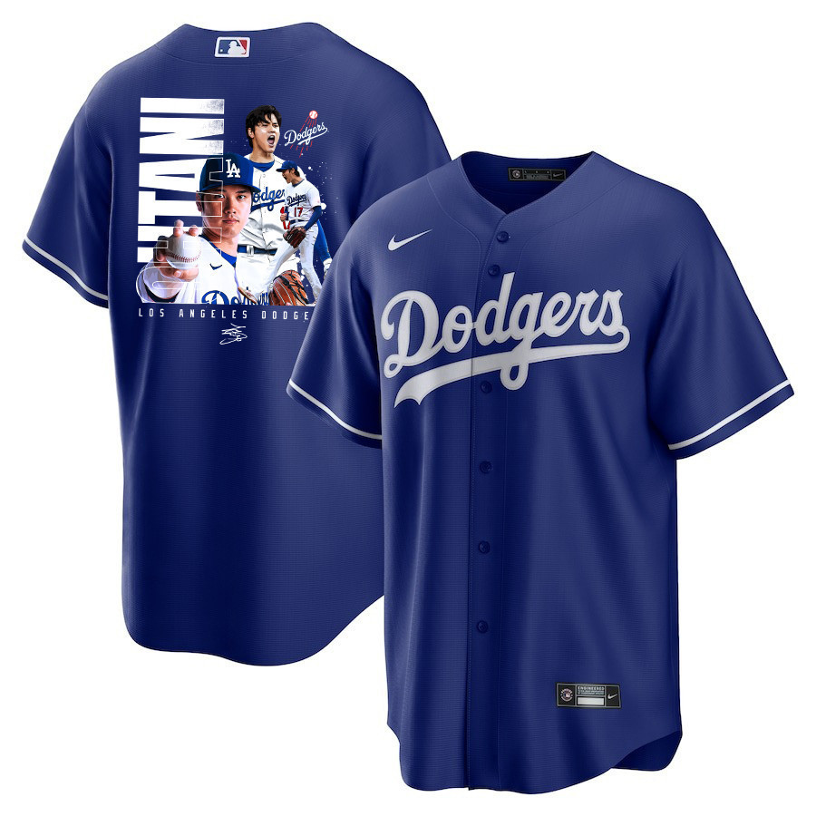 Shohei Ohtani 17 Los Angeles Dodgers Signed Name 2023 Alternate Men Jersey - Royal