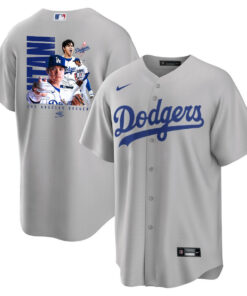 Shohei Ohtani 17 Los Angeles Dodgers Signed Name 2023 Road Men Jersey - Gray