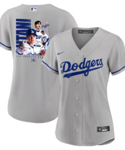Shohei Ohtani 17 Los Angeles Dodgers Signed Name 2023 Road Women Jersey - Gray
