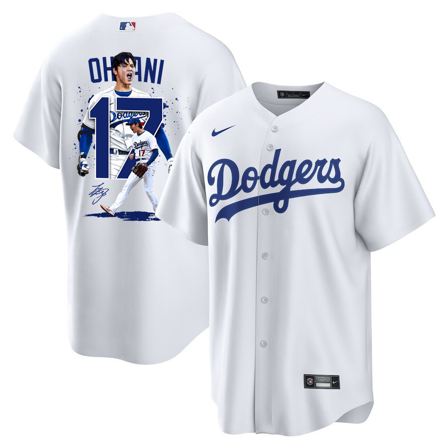 Shohei Ohtani 17 Los Angeles Dodgers Signed Number 2023 Home Men Jersey - White