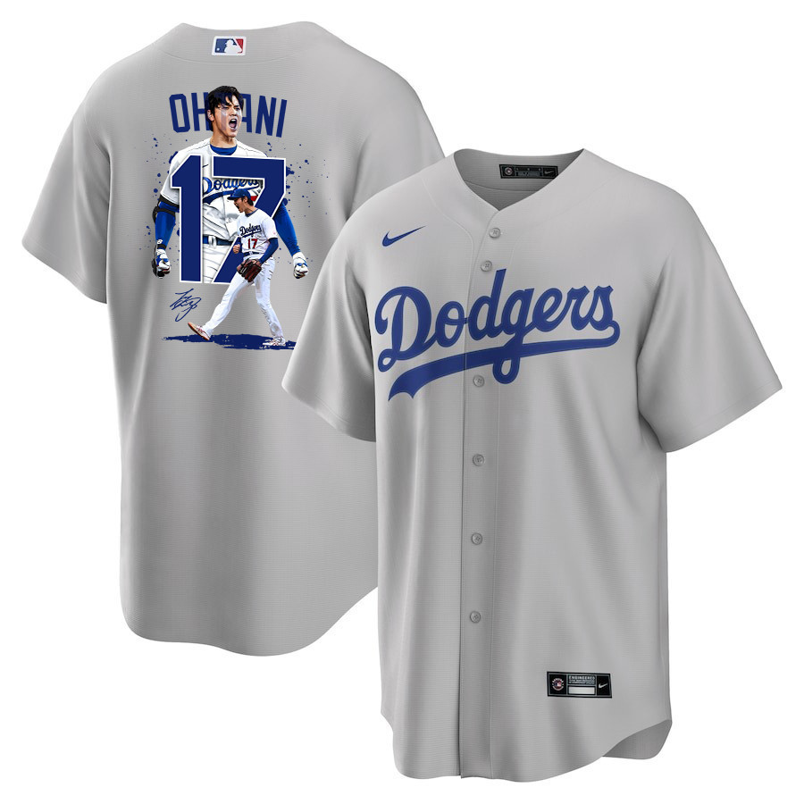 Shohei Ohtani 17 Los Angeles Dodgers Signed Number 2023 Road Men Jersey - Gray