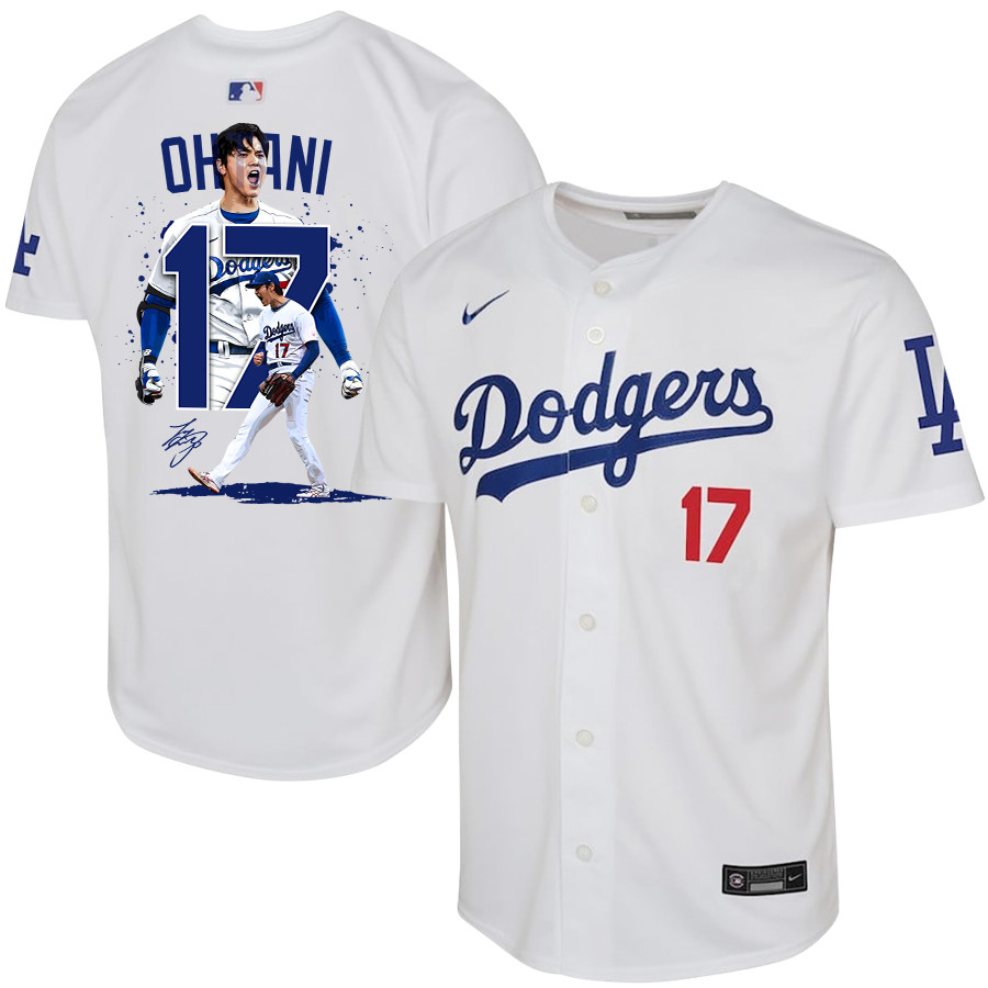 Shohei Ohtani 17 Los Angeles Dodgers Signed Number 2023 Youth Home Jersey - White