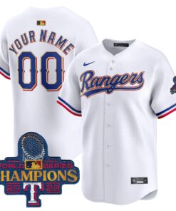 Texas Rangers 2023 World Series Champions Gold Trim Vapor Premier Limited Custom Jersey