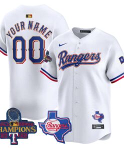 Texas Rangers 2023 World Series Champions Gold Trim Vapor Premier Limited Custom Jersey V2