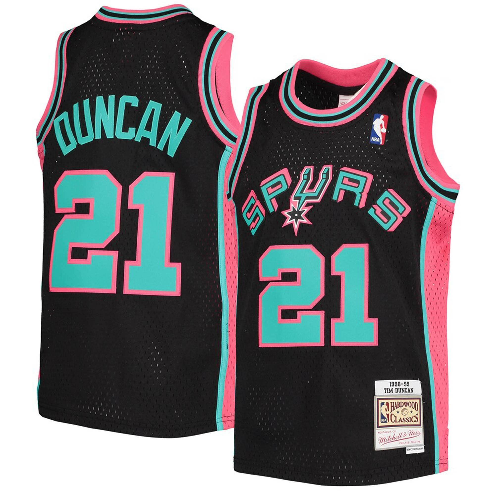 Tim Duncan San Antonio Spurs Mitchell & Ness Youth 1998-99 Hardwood Classics Reload Jersey â€“ Black - JS758