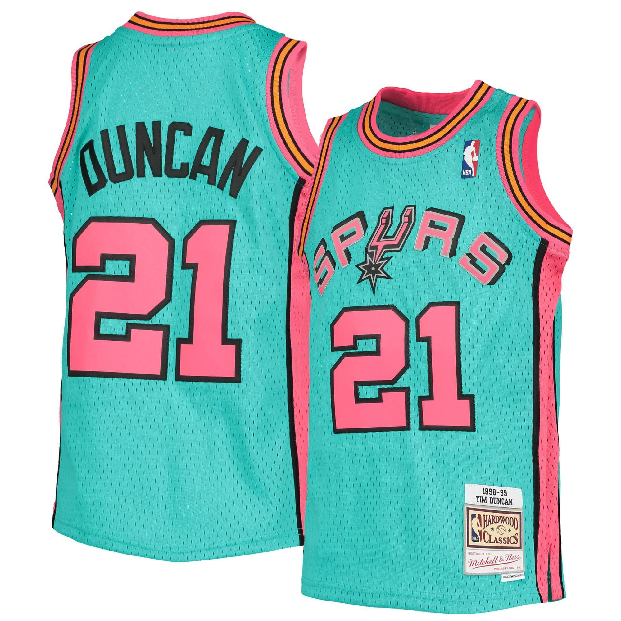 Tim Duncan San Antonio Spurs Mitchell & Ness Youth 1998-99 Hardwood Classics Reload Jersey â€“ Teal - JS569