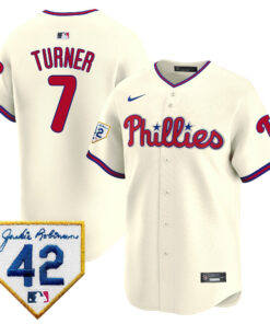 Trea Turner 7 Philadelphia Phillies 2024 Jackie Robinson Patch Men Jersey - Cream