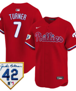 Trea Turner 7 Philadelphia Phillies 2024 Jackie Robinson Patch Men Jersey - Red