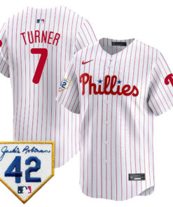 Trea Turner 7 Philadelphia Phillies 2024 Jackie Robinson Patch Men Jersey - White