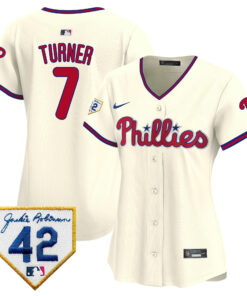 Trea Turner 7 Philadelphia Phillies 2024 Jackie Robinson Patch Women Jersey - Cream