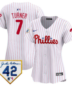 Trea Turner 7 Philadelphia Phillies 2024 Jackie Robinson Patch Women Jersey - White