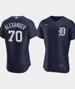 Tyler Alexander 70 Detroit Tigers Team Logo Navy Alternate Jersey Jersey