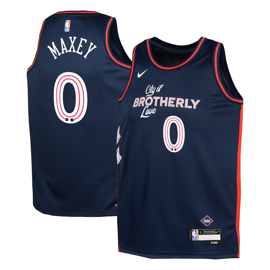 Tyrese Maxey 0 Philadelphia 76ers 2023/24 City Edition Swingman YOUTH Jersey - Navy - JS779