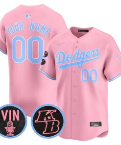 Unisex Dodgers Vin & Kobe Patch Bubblegum Pink Vapor Premier Limited Custom Jersey