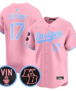 Unisex Dodgers Vin & Kobe Patch Bubblegum Pink Vapor Premier Limited Jersey