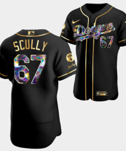 Vin Forever Los Angeles Dodgers Vin Scully 67 Black Jersey Golden Diamond