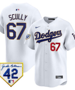 Vin Scully 67 Los Angeles Dodgers 2024 Jackie Robinson Patch Men Jersey - White