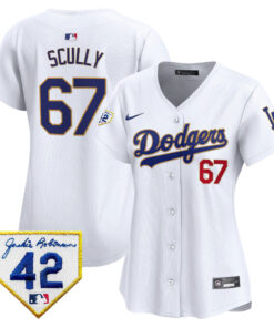 Vin Scully 67 Los Angeles Dodgers 2024 Jackie Robinson Patch Women Jersey - White