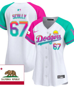 Vin Scully 67 Los Angeles Dodgers 2024 Los Angeles City Style California Republic Patch Women Jersey - Alternate
