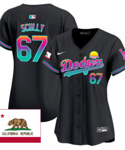 Vin Scully 67 Los Angeles Dodgers 2024 Los Angeles City Style California Republic Patch Women Jersey - Black