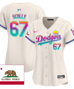 Vin Scully 67 Los Angeles Dodgers 2024 Los Angeles City Style California Republic Patch Women Jersey - Cream