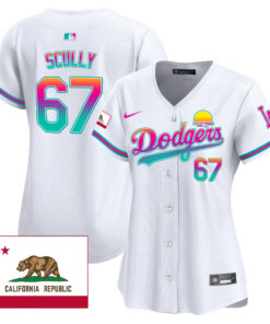 Vin Scully 67 Los Angeles Dodgers 2024 Los Angeles City Style California Republic Patch Women Jersey - White