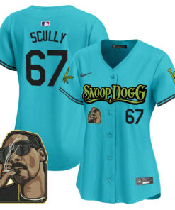 Vin Scully 67 Los Angeles Dodgers Snoop Dogg Women Jersey - Aqua