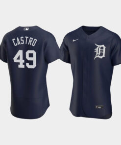 Willi Castro 49 Detroit Tigers Team Logo Navy Alternate Jersey Jersey