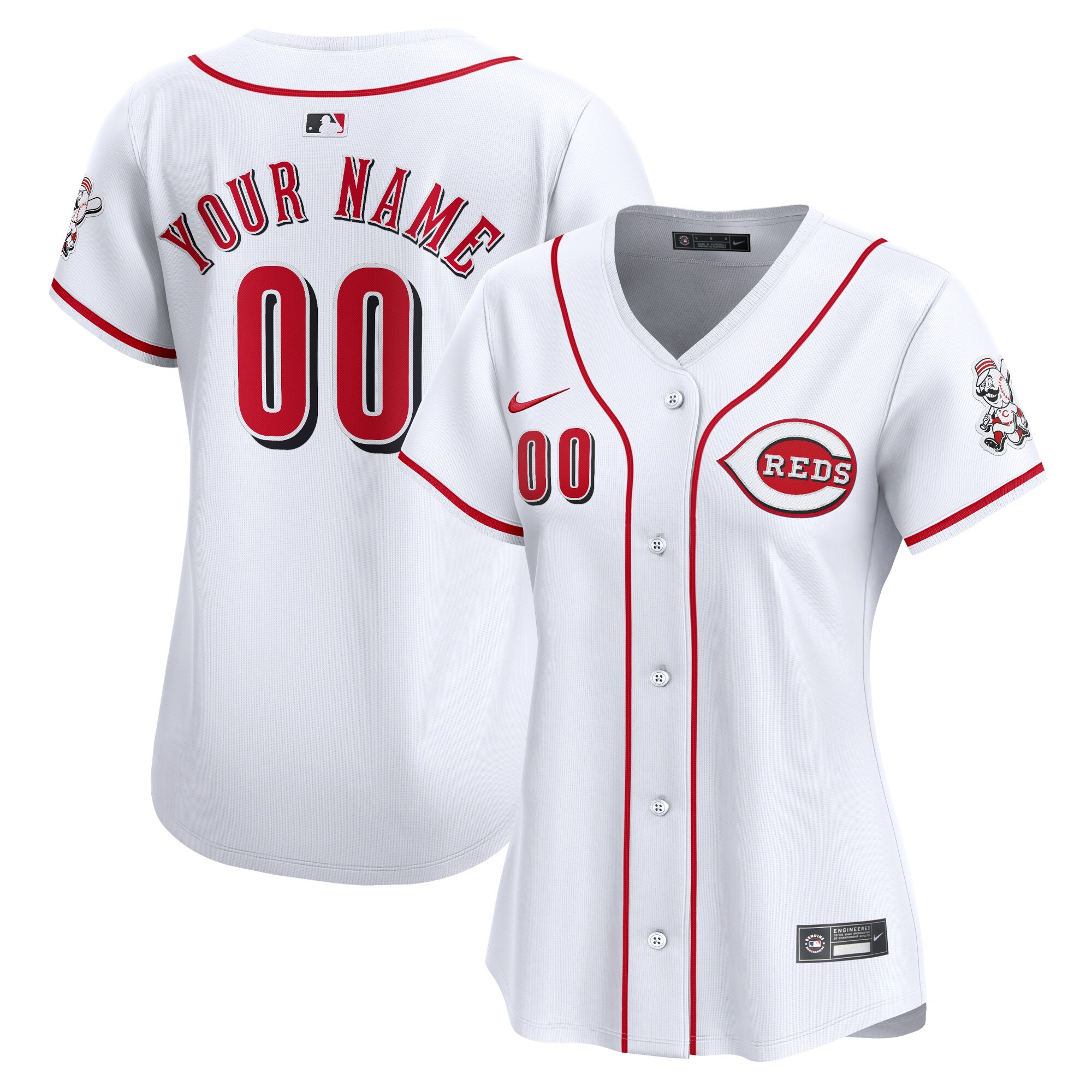 Women's Cincinnati Reds White Home Limited Custom Jersey